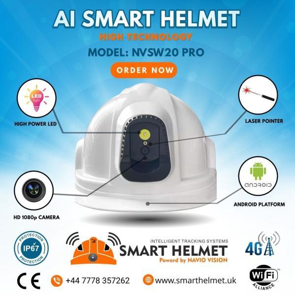 Navio Vision AI Safety Smart Helmet – NVSW20 PRO | 4G wifi gps smart safety helmet for construction mining railway